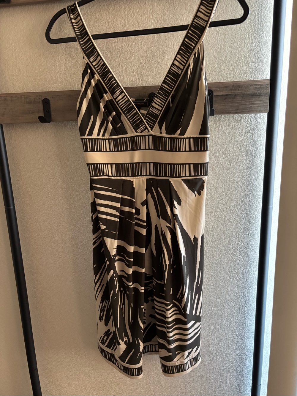 BCBGMaxAzria cigar and Cream Printed V-Neck Dress